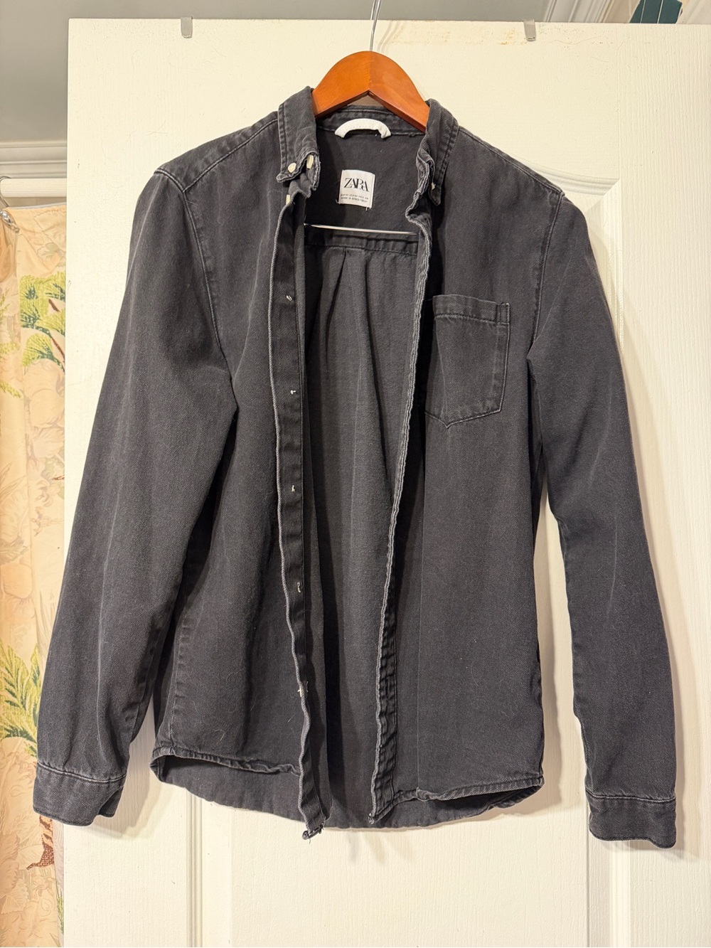 ZARA Charcoal Washed Button-Down Shirt Jacket